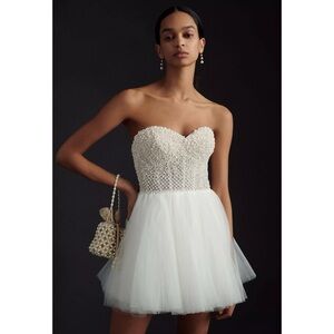 NWT Wtoo by Watters Maeve Strapless Pearl Embellished Corset Mini Dress White 4